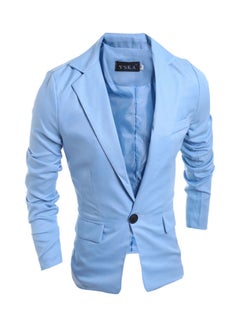 Buy Men Slim Single Button Lapel Suit V- Neck Simple Solid Color Casual Wedding Groom Coat Light Blue in Saudi Arabia