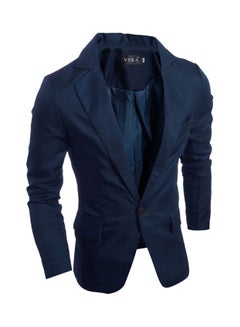 Buy Slim Single button Lapel Suit V-neck Casual Wedding Groom Coat Navy Blue in UAE