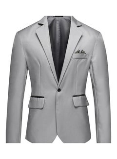 اشتري Solid Color Groomsman Groom Single Row and One Button Suit Cotton Casual Coat رمادي في السعودية