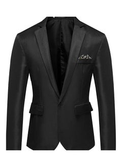 Buy Men Solid Color Groomsman Single Row And One Button Suit Cotton Casual Coat Black in Saudi Arabia