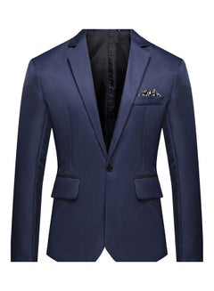 Buy Men Solid Color Groomsman Single Row And One Button Suit Cotton Casual Coat Navy in UAE