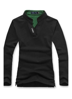 Buy Male Stand Collar Polo Shirt Of Long Sleeves And V-Neck Plus Size Casual Pullover Top Black in UAE