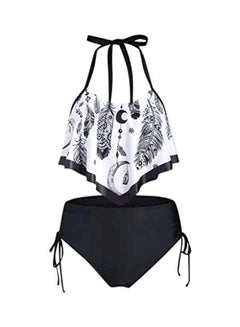 Buy 2-Piece Ruffled Bikini Set Black/White in UAE