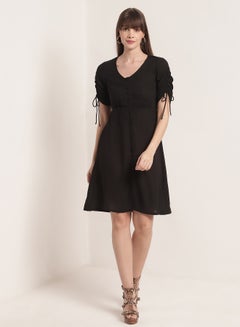 Buy Short Sleeves With Drawstring Dress 140 Black in Saudi Arabia