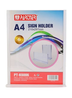 Buy A4 Vertical L Shape Sign Holder Clear in UAE