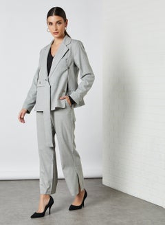 Buy Belted Long Sleeve Jacket Grey in Saudi Arabia