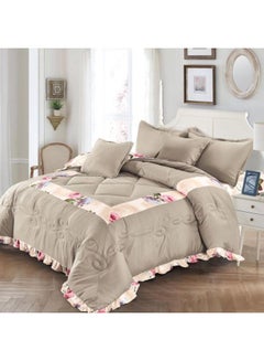 Buy 6-Piece Comforter Set polyester Khaki 220x240cm in Saudi Arabia