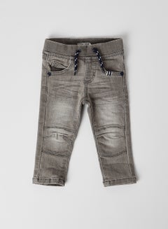 اشتري جينز بتصميم اعتيادي مزود برباط خصر مطاطي رمادي جينز في السعودية