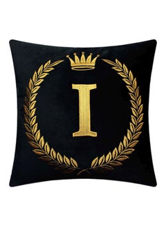 Buy Letter I Embroidered Cushion Cover Black/Gold 18x18inch in UAE