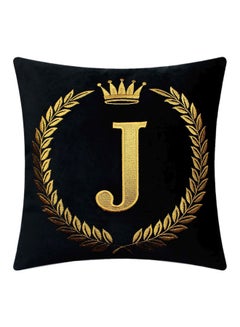 اشتري غطاء وسادة مطرز بحرف "J" أسود/ذهبي 18x18بوصة في الامارات