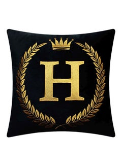 اشتري غطاء وسادة للزينة مطرز بحرف "H" أسود/ذهبي 18x18بوصة في الامارات