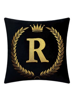 اشتري غطاء وسادة مطرز بتصميم حرف "R" أسود/ذهبي 18x18بوصة في الامارات