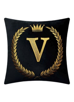 Buy Letter V Embroidered Cushion Cover Black/Gold 18x18inch in UAE