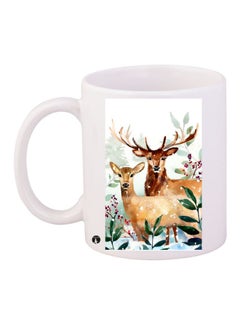 Buy Deer Printed Coffee Mug White/Brown/Green in UAE