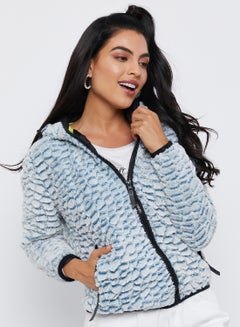 Buy Solid Textured Long Sleeves Sweater Majolica Blue in UAE