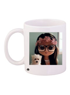 Buy Girl Printed Coffee Mug White/Brown/Black in UAE