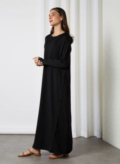 Buy Side Slit Long Sleeve Maxi Dress Black in Saudi Arabia