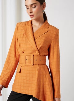 Buy Asymmetric Draped Long Sleeve Jacket Orange in UAE