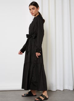 اشتري فستان طويل ذو أكمام طويلة وتصميم بكسرات أسود في مصر