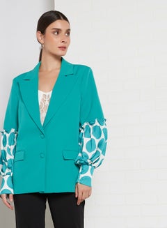 Buy Notched Collar Long Sleeve Jacket Green in Saudi Arabia