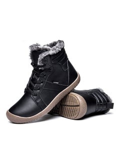 Buy Warm Leather Plush Thick Medium Tube Soft Anti Slip Snow Boots Black in Saudi Arabia