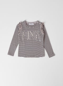 Buy Stripes Print Long Sleeve T-Shirt Dark Grey/Pink in UAE