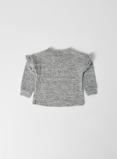 Buy Text Print Long Sleeve Sweater Grey Melange in UAE