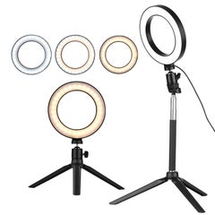 Buy 6 Inch Mini LED Ring Light with Telescopic Stand Black in UAE