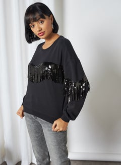 Buy Sequin Detail Sweatshirt Black in Saudi Arabia
