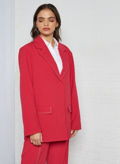Buy Seam Detail Long Sleeve Blazer Red in UAE
