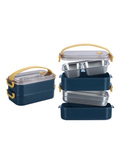 Buy Bento Lunch Box With Divider 22x11x12 cm Stainless Steel Blue 1600ml in Saudi Arabia