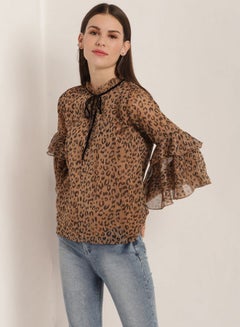 Buy Animal Print Long Bell Sleeves Blouse Brown/Black in Saudi Arabia