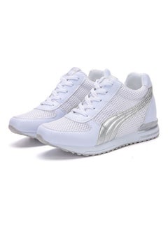 Buy Mesh Detail Round Toe Lace-Up Training Shoes White in UAE