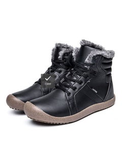 Buy Fur Detail Lace-Up Ankle Boots Black in UAE