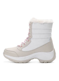 Buy Colourblock Pattern High-Top Warm Ankle Boots White/Beige in UAE
