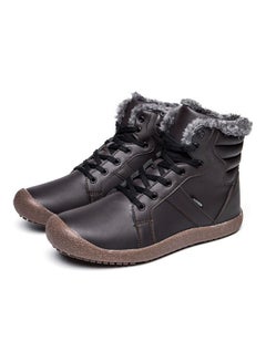 Buy Fur Detail Lace-Up Ankle Boots Brown in UAE