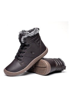 Buy Solid Lace-Up Warm Ankle Boots Brown in UAE