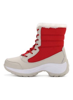 Buy Colourblock Pattern High-Top Warm Ankle Boots Red/Beige in UAE