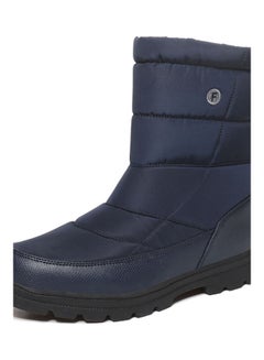 Buy High Barrel Side Zipper Ankle Boots Blue in UAE