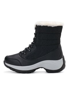 Buy Solid High-Top Warm Ankle Boots Black in UAE