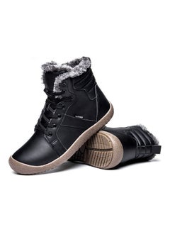 Buy Solid Lace-Up Warm Ankle Boots Black in UAE