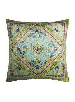 Buy Printed Cushion Cover Light Green/Blue/Yellow 45x45cm in UAE
