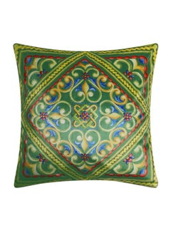 Buy Floral Printed Cushion Cover Green/Blue/Yellow 45x45cm in UAE