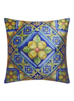 Buy Floral Printed Cushion Cover Blue/Yellow/Green in UAE