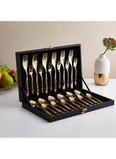 Buy 24-Piece Festive Hammered Cutlery Set Gold 20.5cm in Saudi Arabia