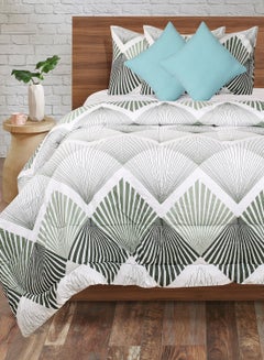 Buy Comforter Set King Size All Season Everyday Use Bedding Set 100% Cotton 5 Pieces 1 Comforter 2 Pillow Covers 2 Cushion Covers White/Grey/Green in Saudi Arabia