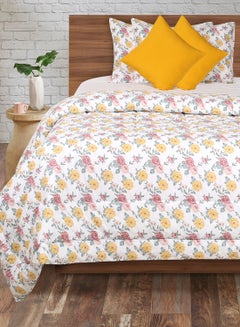 اشتري Comforter Set King Size All Season Everyday Use Bedding Set 100% Cotton 5 Pieces 1 Comforter 2 Pillow Covers 2 Cushion Covers White/Pink/Yellow Polyester White/Pink/Yellow في الامارات