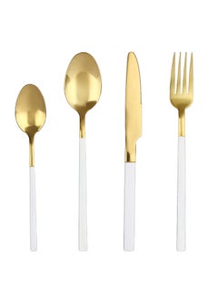 Buy 4-Piece Stainless Steel Cutlery Set White/Gold 23centimeter in Saudi Arabia