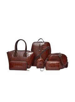 Buy 6 Piece Crocodile Pattern Composite Bag Set Brown in Saudi Arabia