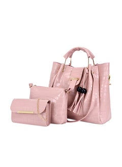 Buy Crocodile Pattern Large Capacity Textured Composite Bag Set Pink in Saudi Arabia